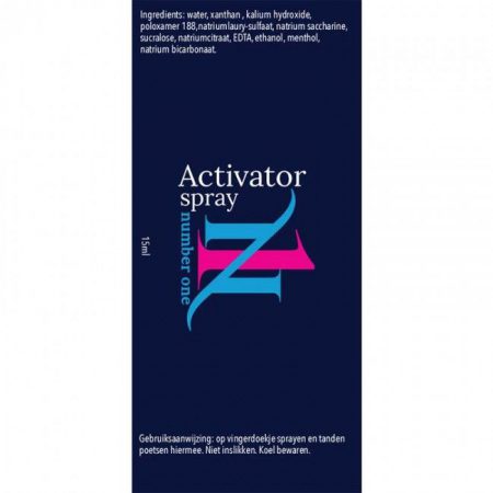 Etiket Activatorspray 15 ml. met gebruiksaanwijzing